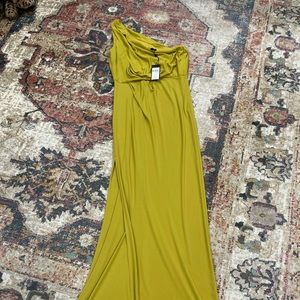bcbg one shoulder yellow dress $298 BCBG KHAKI MULTICOLOR "ANADIA" ONE SHOULDER JERSEY KNIT LONG DRESS NWT  XS